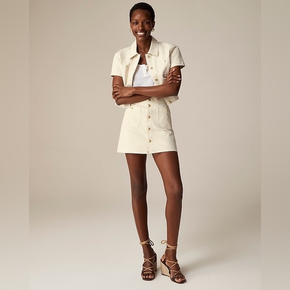 J. Crew Textured denim mini skirt in ecru Cream Gold Size 28 *Flawed* NWT - Picture 2 of 10